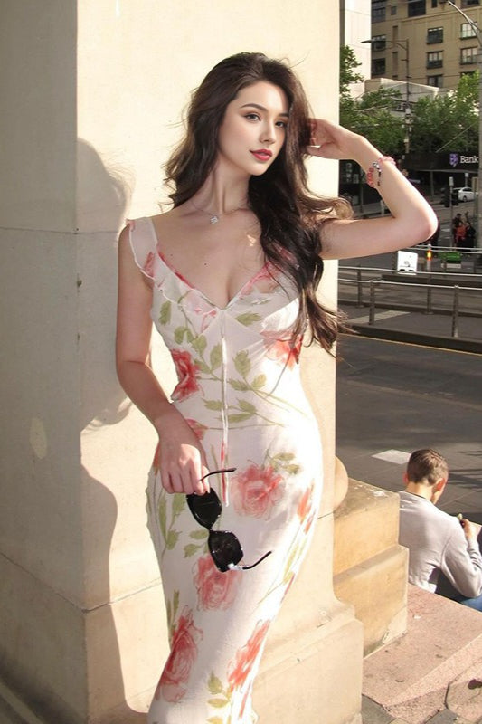 VNeck Printed Backless Slip Floral Dress