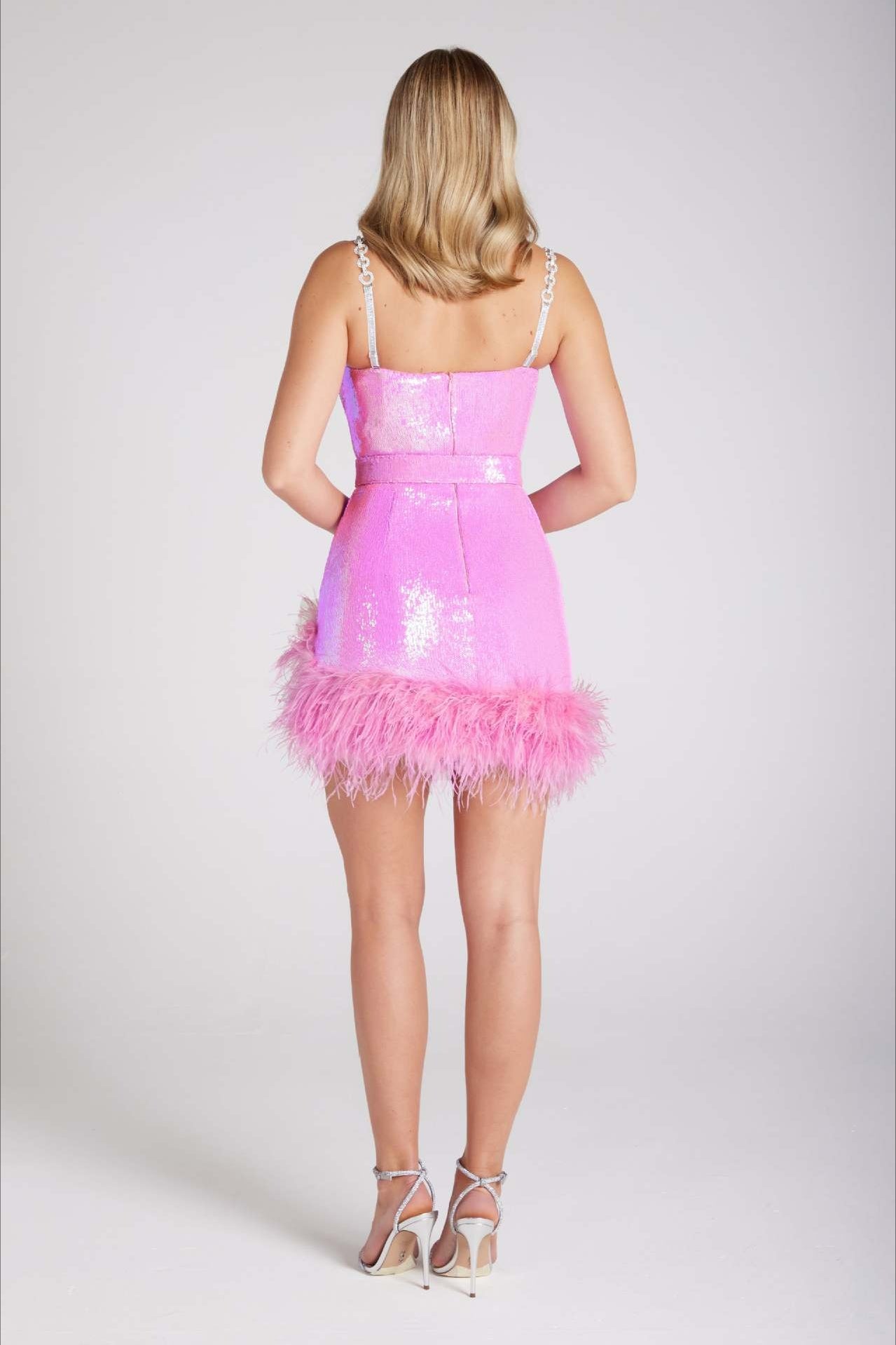Sequin Faux Fur Belt Bodycon Graduation Party Dress