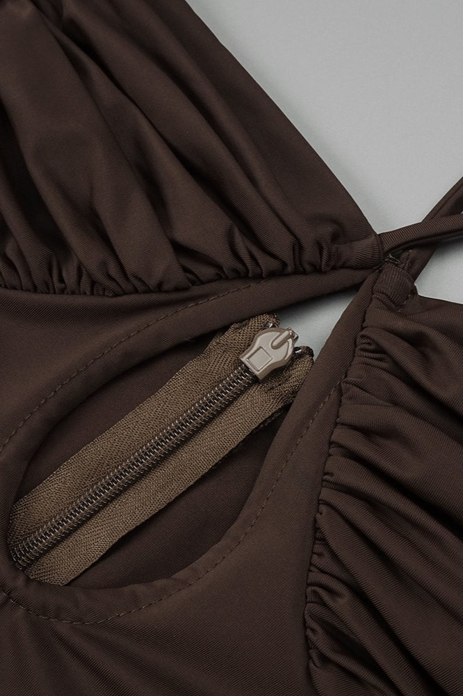 Ruched Backless Maxi Formal Dress