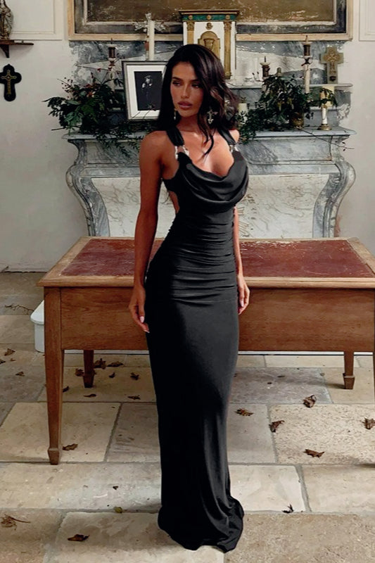 Elegant Draped Halter Slip Dress