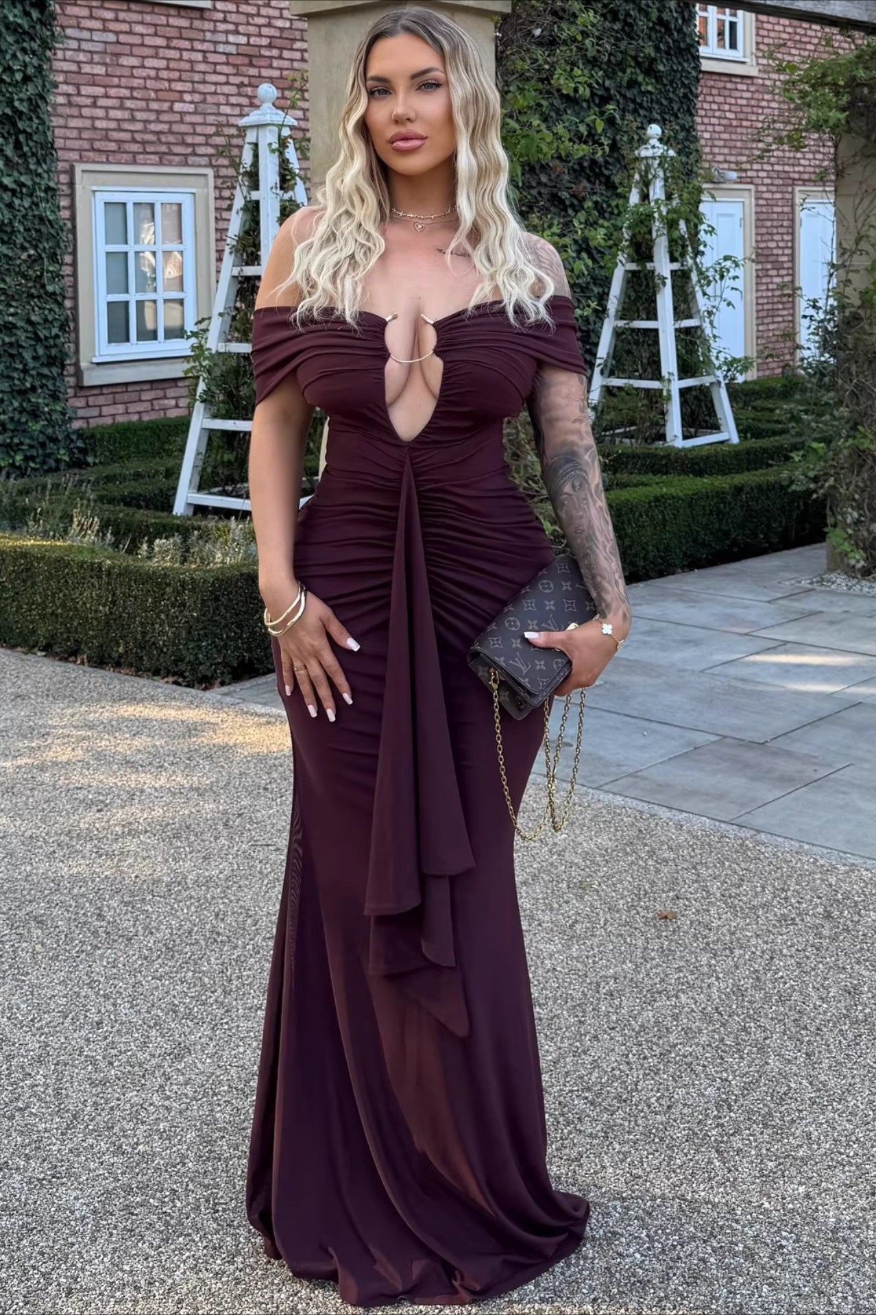 Bow Detail Panel Maxi Bodycon Formal Dress