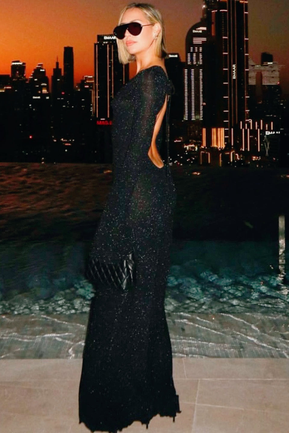 Stretch Knit Backless Bell Sleeve Birthday Dress