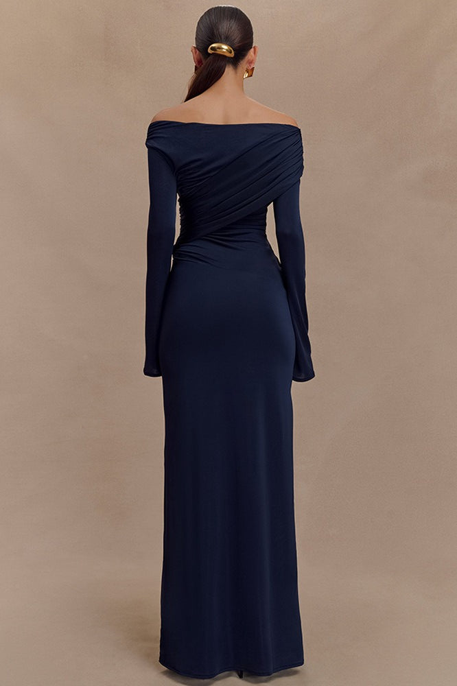 VNeck Slim Fit Ruched Maxi Dress