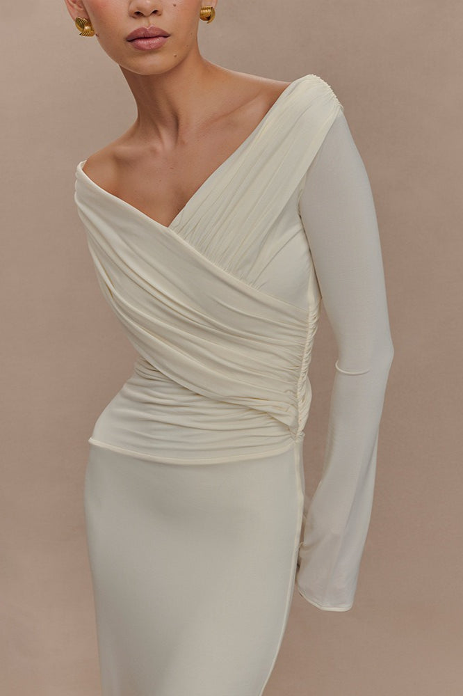 VNeck Slim Fit Ruched Maxi Dress