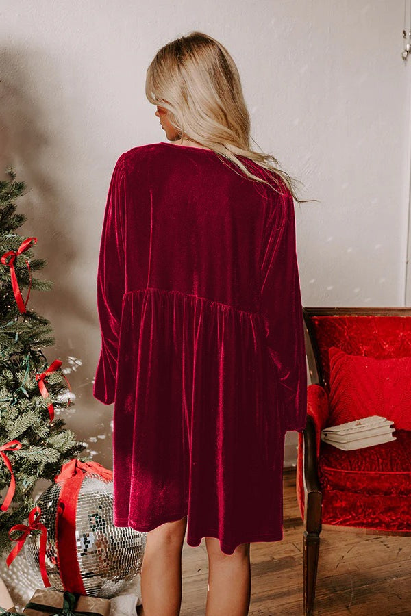 Velvet Loose Cutout Tie Waist Mini Dress