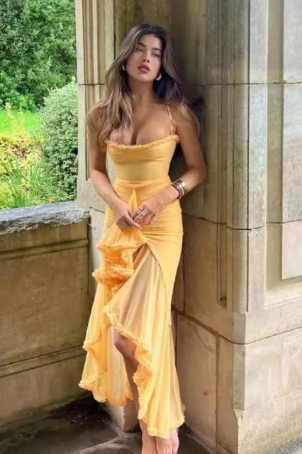 CutOut Slit Asymmetric Slip Birthday Dress