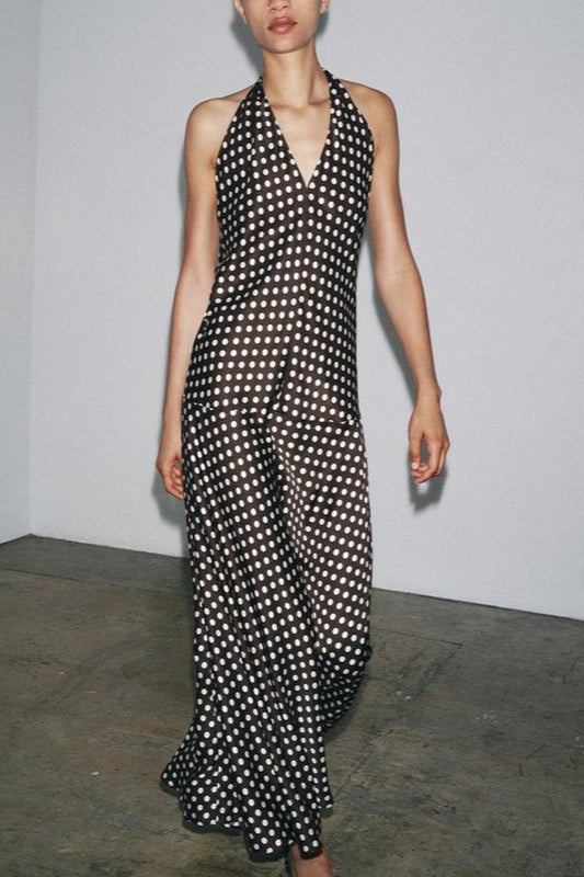 Polka Dot Halter Neck Maxi Dress