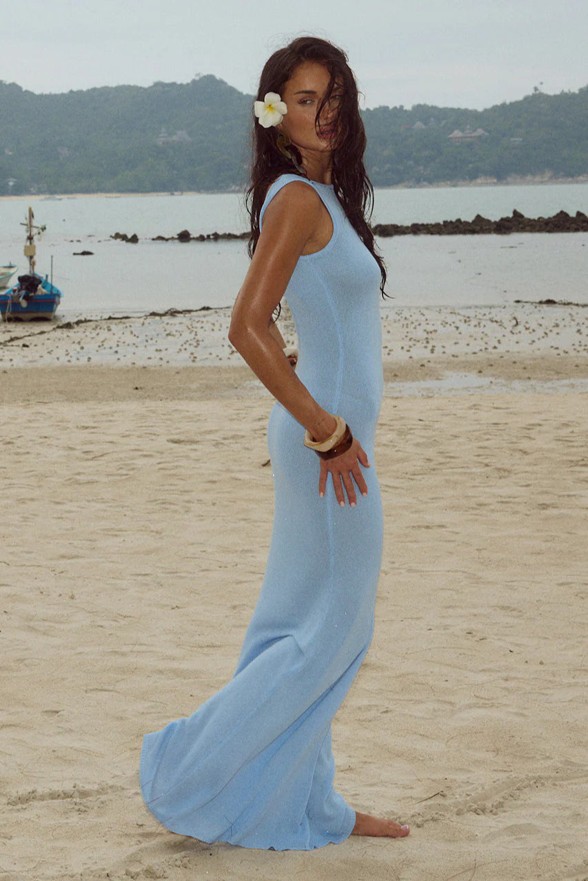 Sexy Shiny Sleeveless Backless Slim Maxi Dress