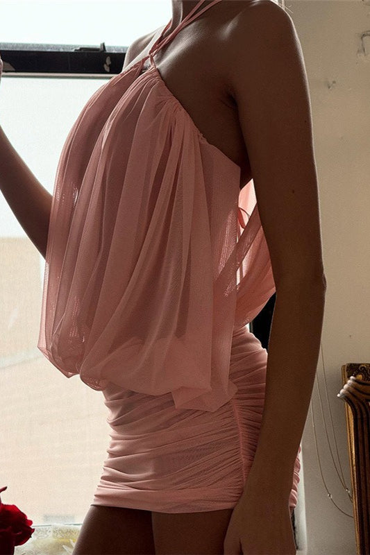 Sexy Halter Backless Bodycon V Neck Mini Dress