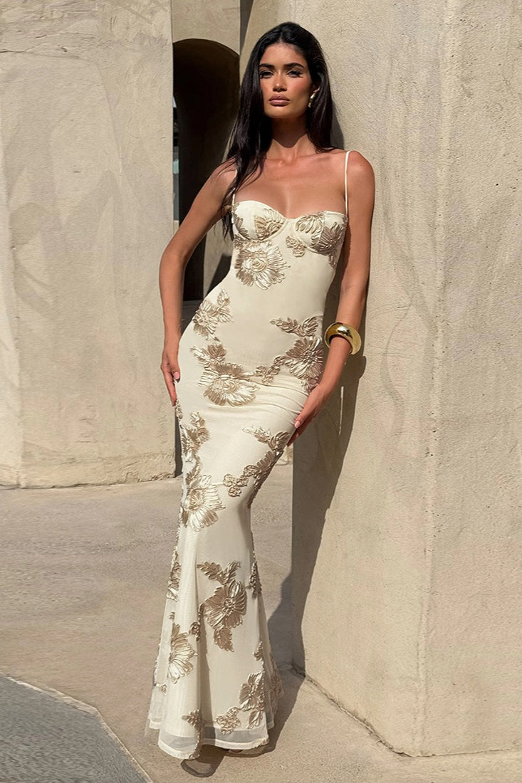 Backless Floral Tie-Up Maxi Dress S / White