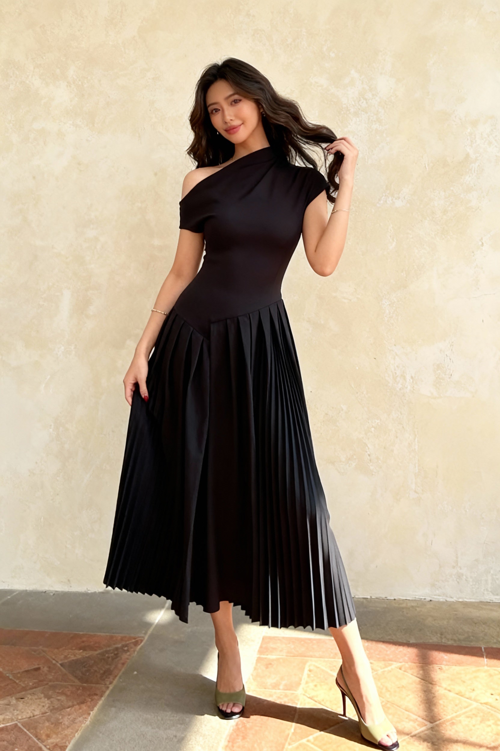 Light and Elegant TwoTone Pleated Maxi Dress