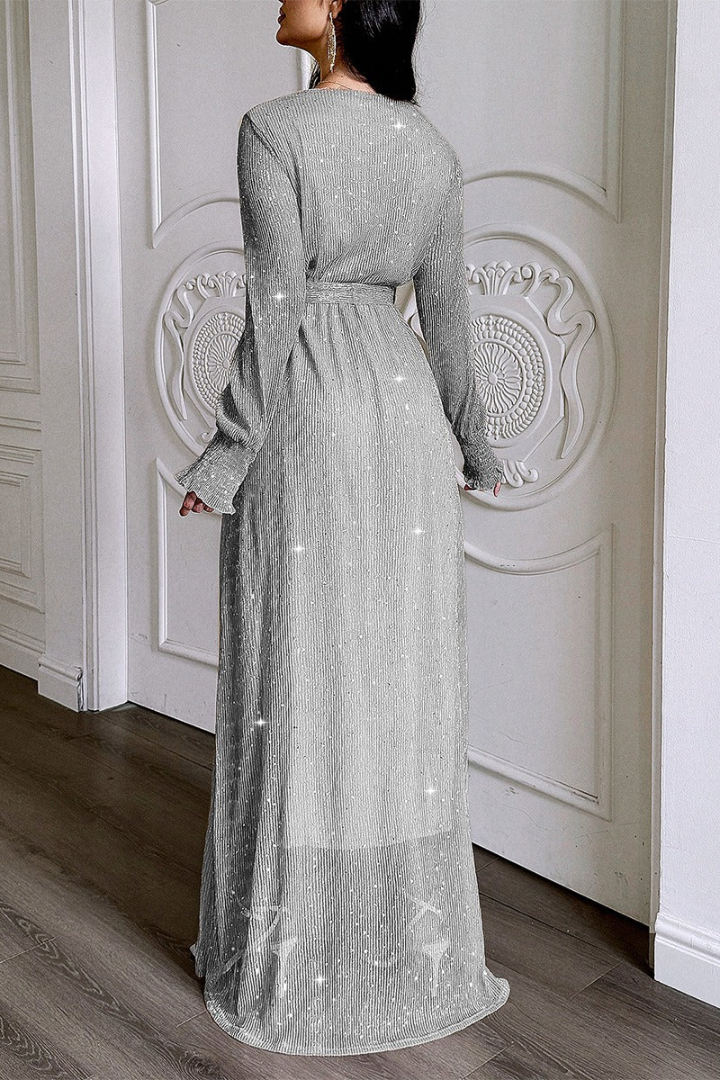 Long Sleeve Knitted Maxi Wrap Dress