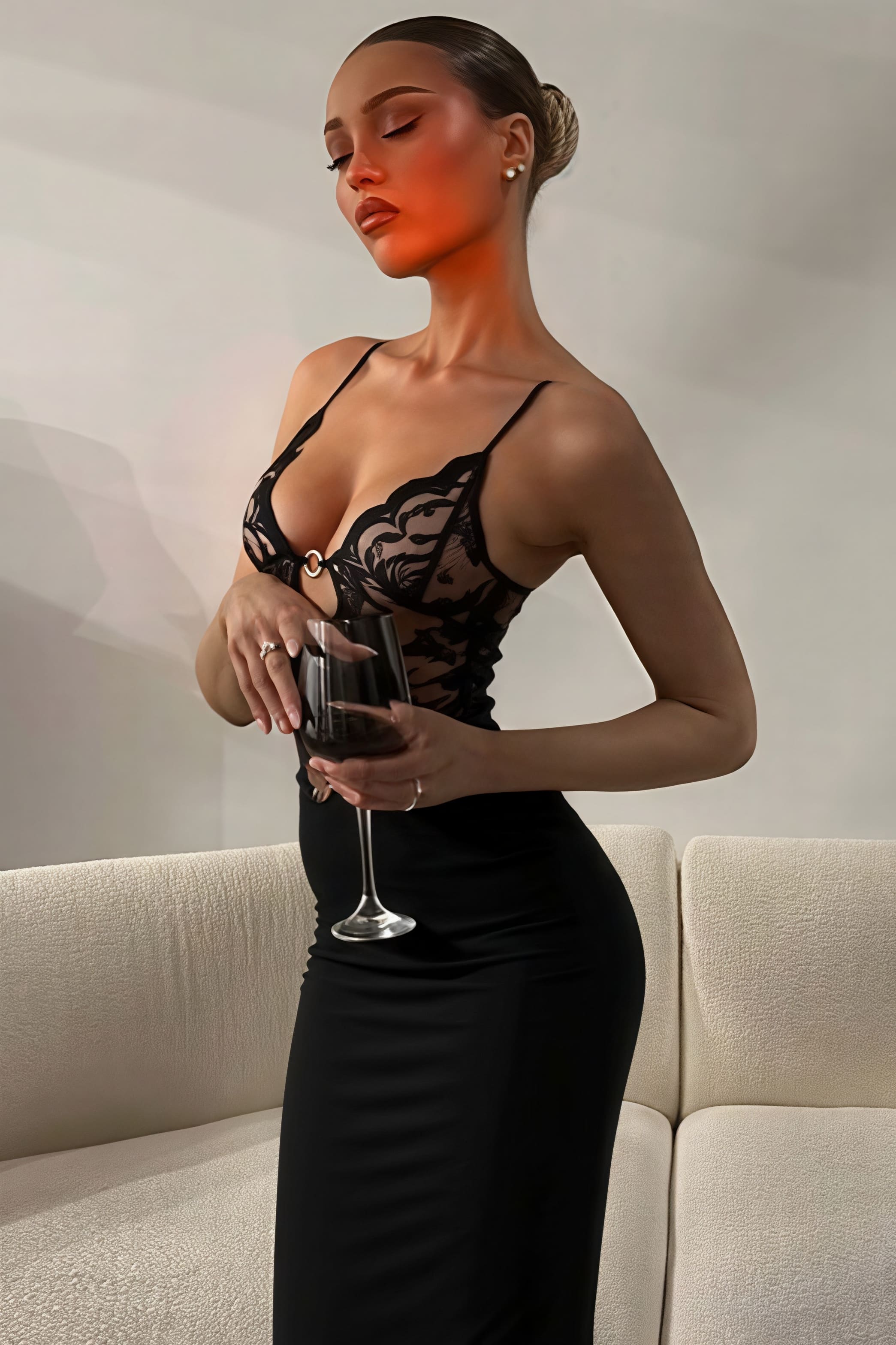 Sexy Lace Strapless Cami Bodycon Maxi Dress