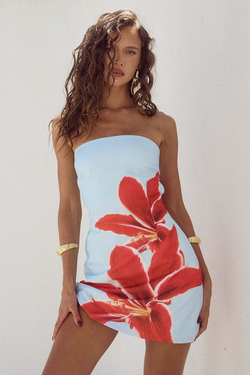 Strapless Floral Bodycon Mini Floral Dress