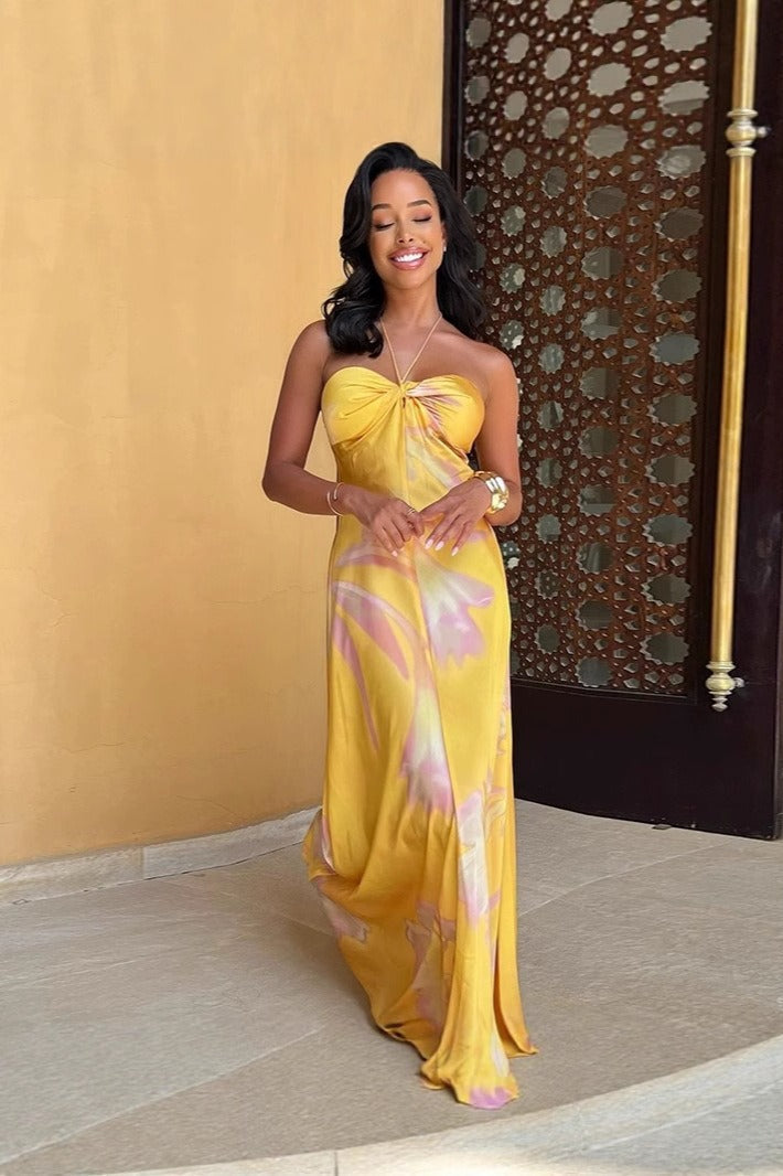 Print Backless Strapless Beach Maxi Dress