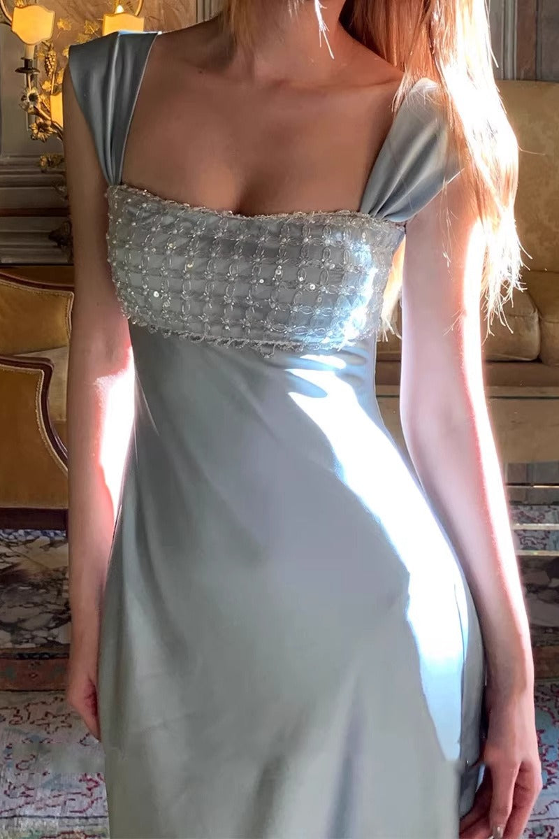 Satin Sequin Strapless Formal Dress