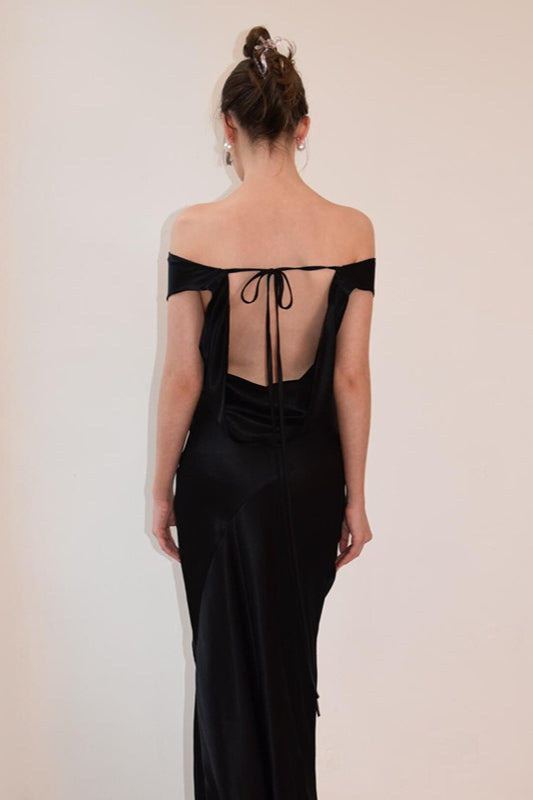 Sexy Off Shoulder Back Lace Satin Formal Dress