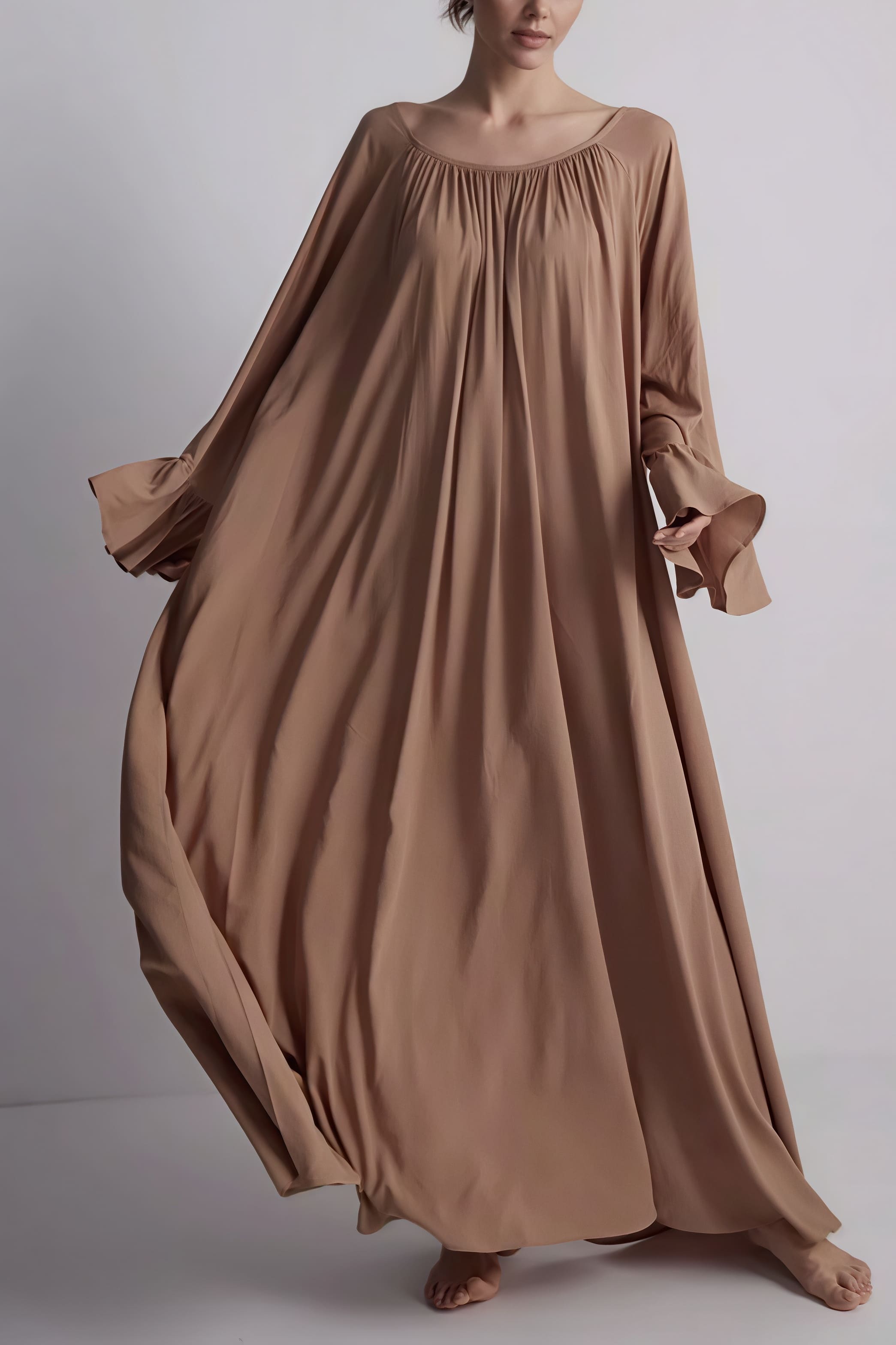 Solid Loose Slouchy Flared Hem Maxi Dress