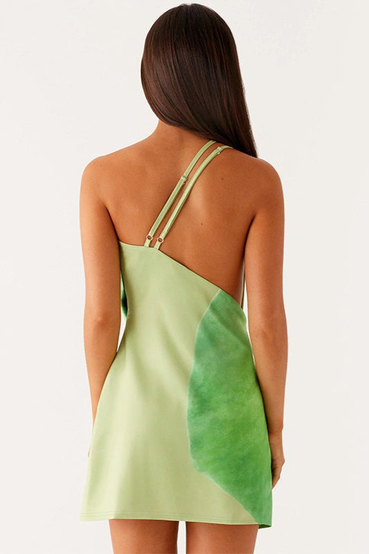 Sexy Printed Cowl Neck One Shoulder Mini Dress