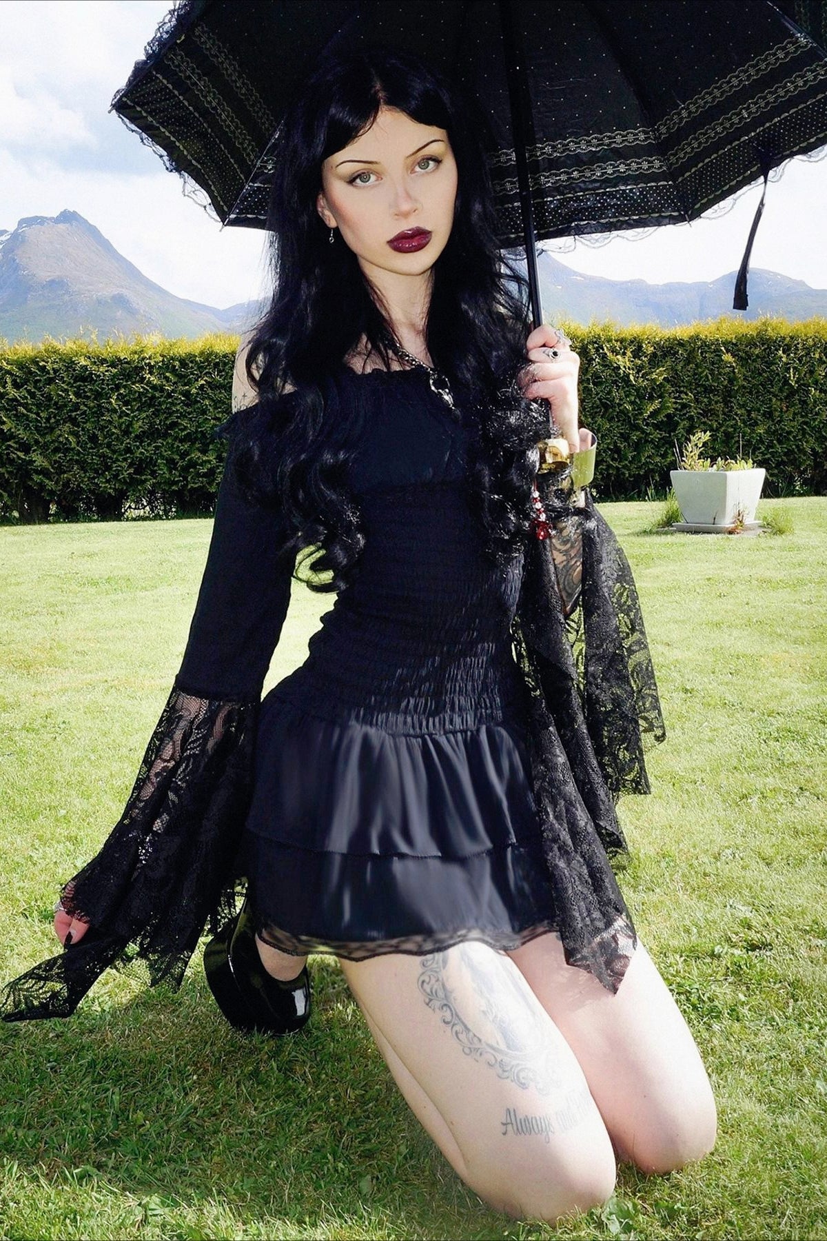 Gothic Lace Bell Sleeve Birthday Dress