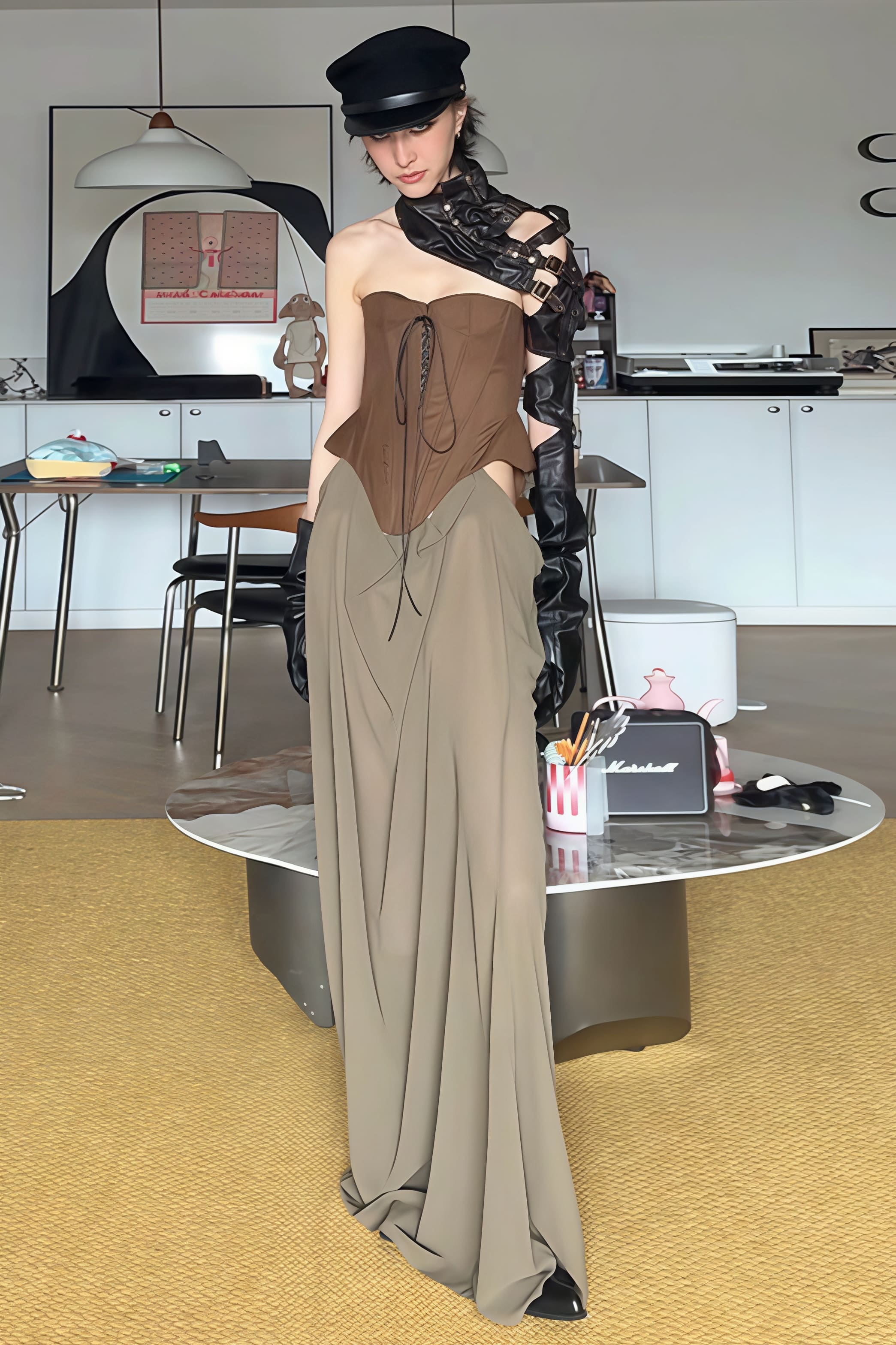 Tie Strapless High Waist Color Block Patchwork Maxi Dress