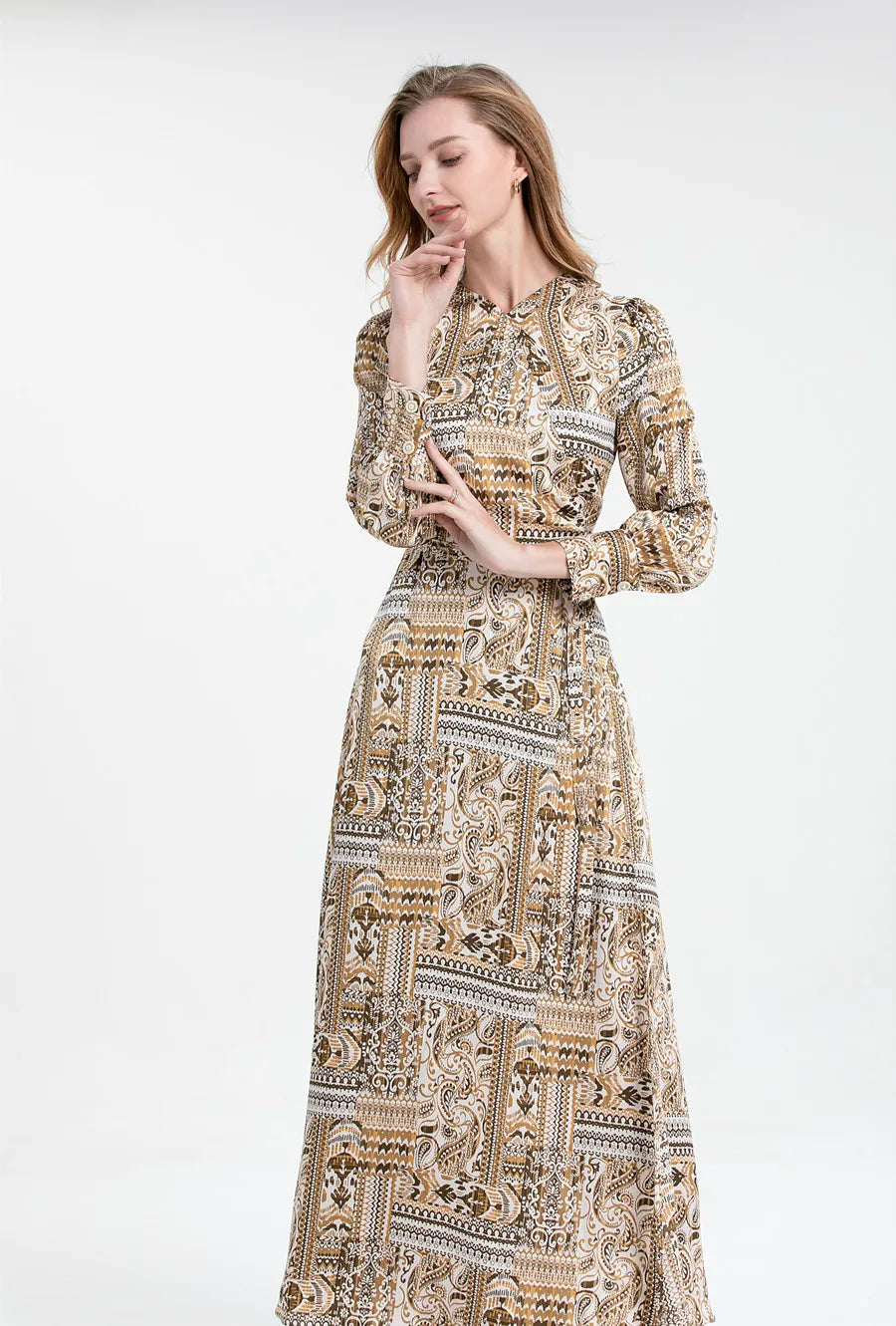 2024 Summer Clearance Sale Printed Acetate Satin Fabric Long Dress Maxi Dress