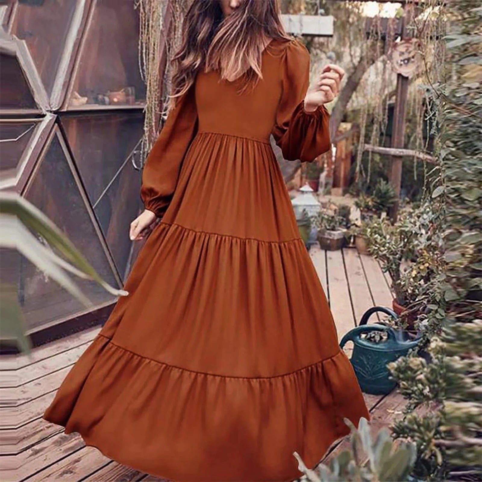 2024 Plus Size Solid Color VNeck ALine Boho Maxi Dress
