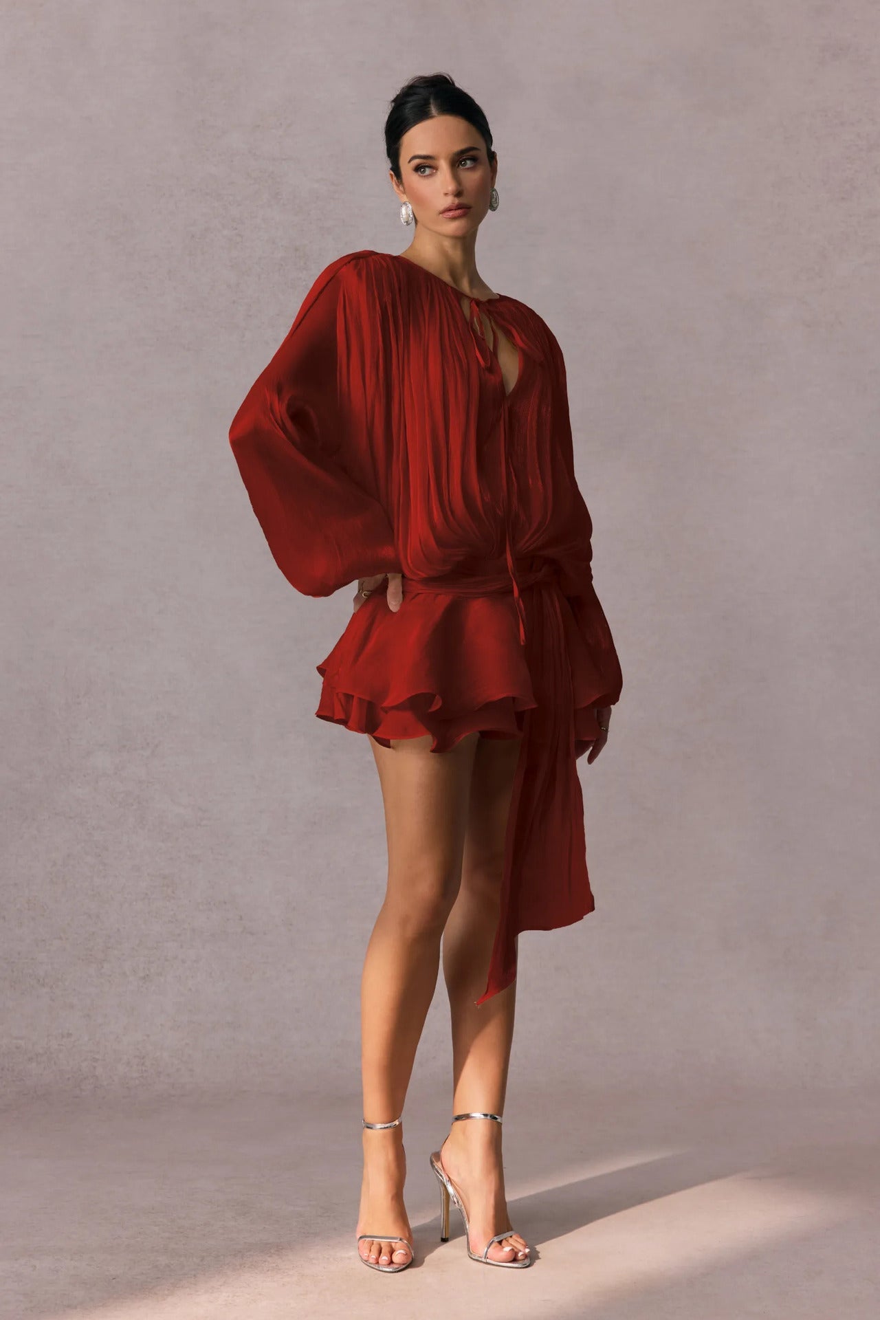 Chic Cutout Ruched Sash Bodycon Mini Dress