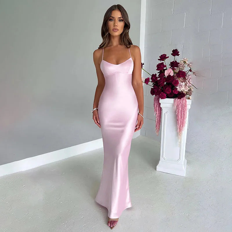 Satin Laceup Mermaid Maxi Dress