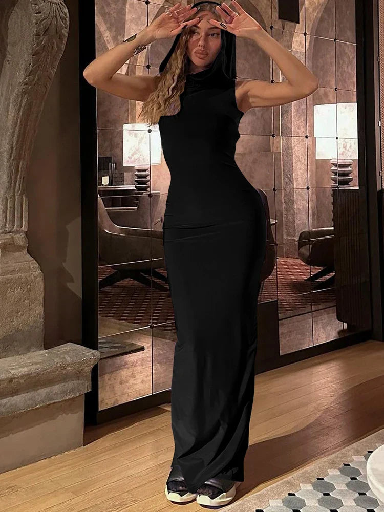 Hooded Sleeveless Slit Maxi Dress