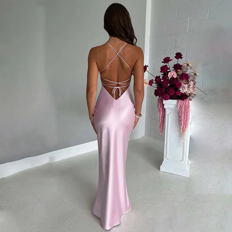Satin Laceup Mermaid Maxi Dress