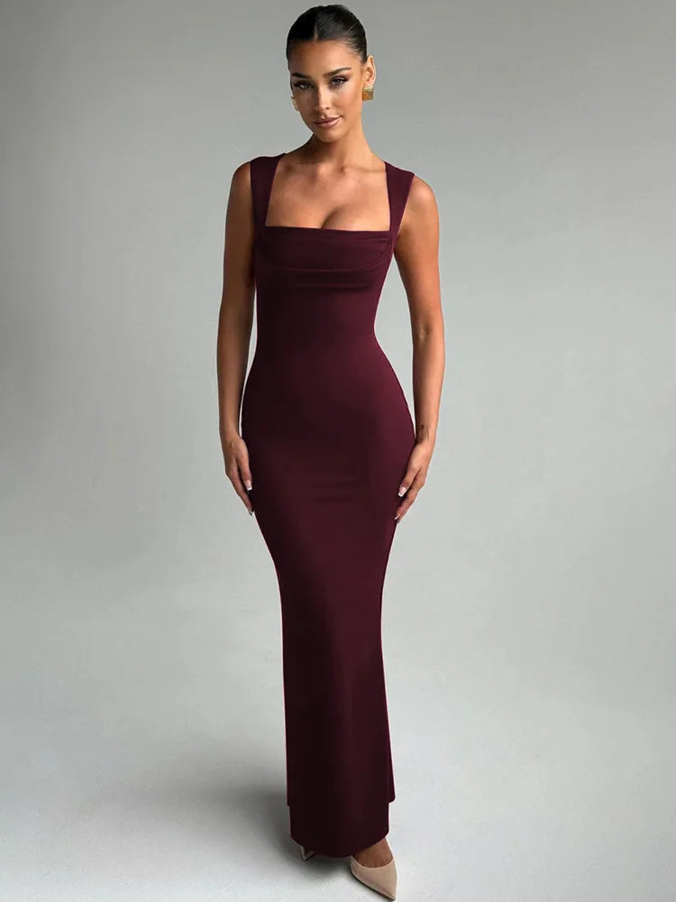 Square Neck High Waist Maxi Dress
