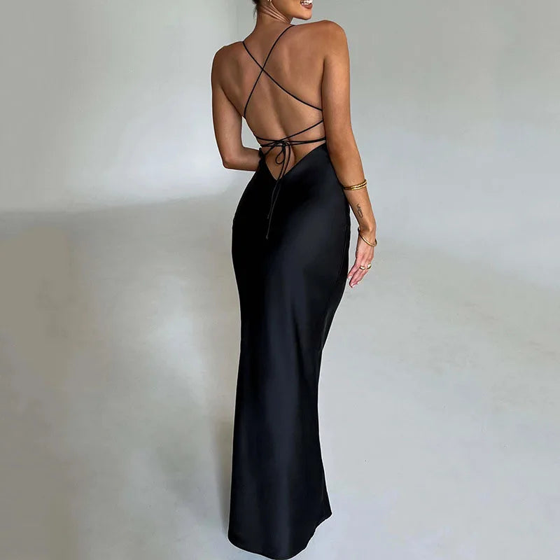 Satin Laceup Mermaid Maxi Dress