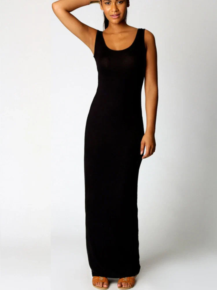 Solid Sleeveless Bodycon Maxi Dress