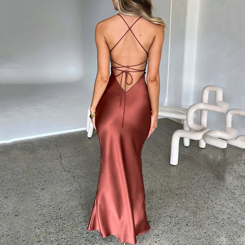Satin Laceup Mermaid Maxi Dress