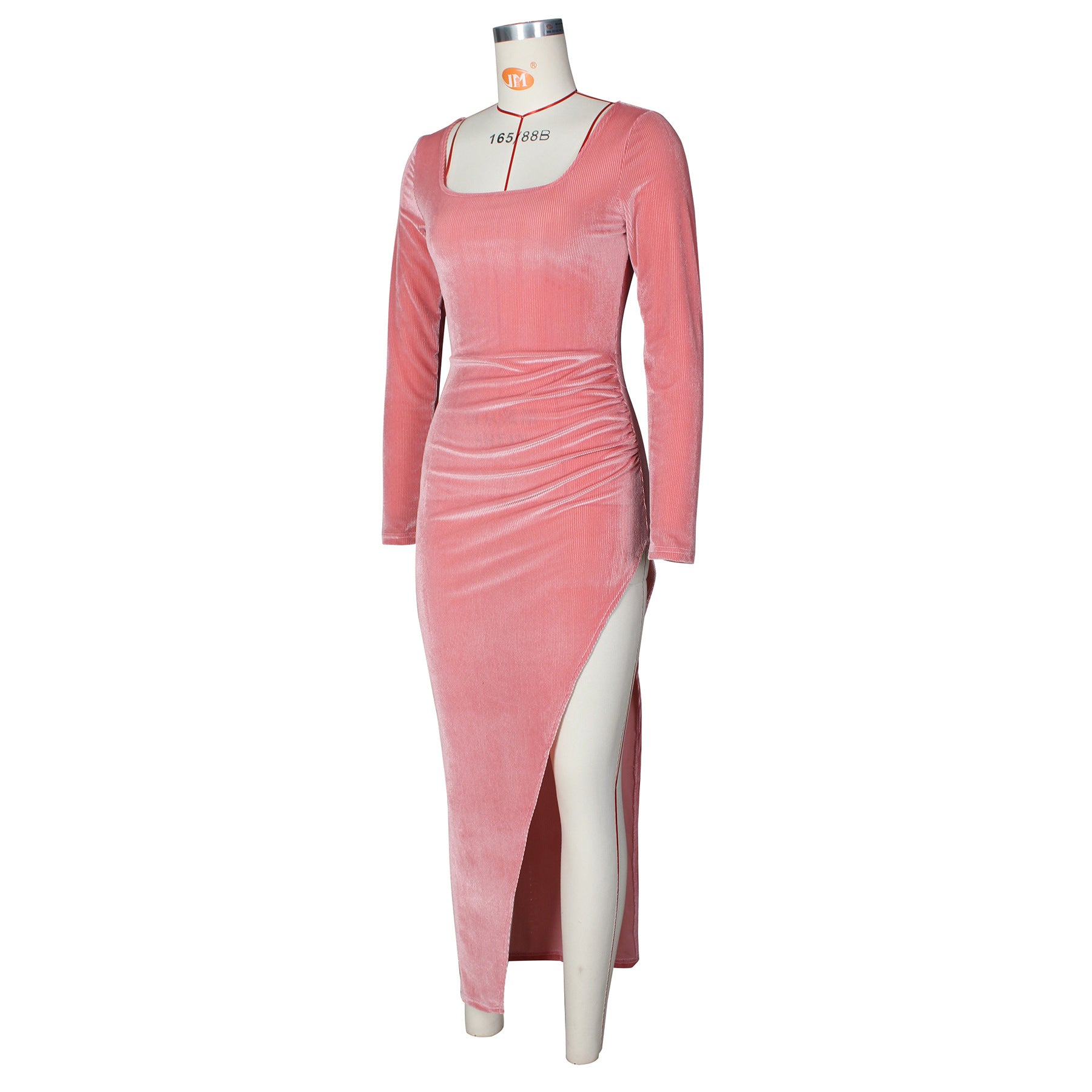 Elegant Velvet High Waist Slit Maxi Dress Sexy Long Sleeve Evening Party Dress