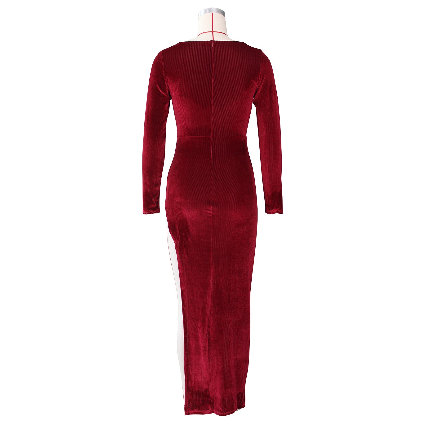 Elegant Velvet High Waist Slit Maxi Dress Sexy Long Sleeve Evening Party Dress