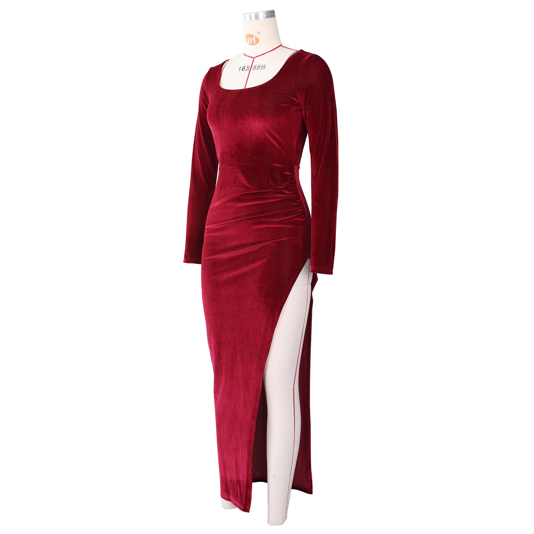 Elegant Velvet High Waist Slit Maxi Dress Sexy Long Sleeve Evening Party Dress