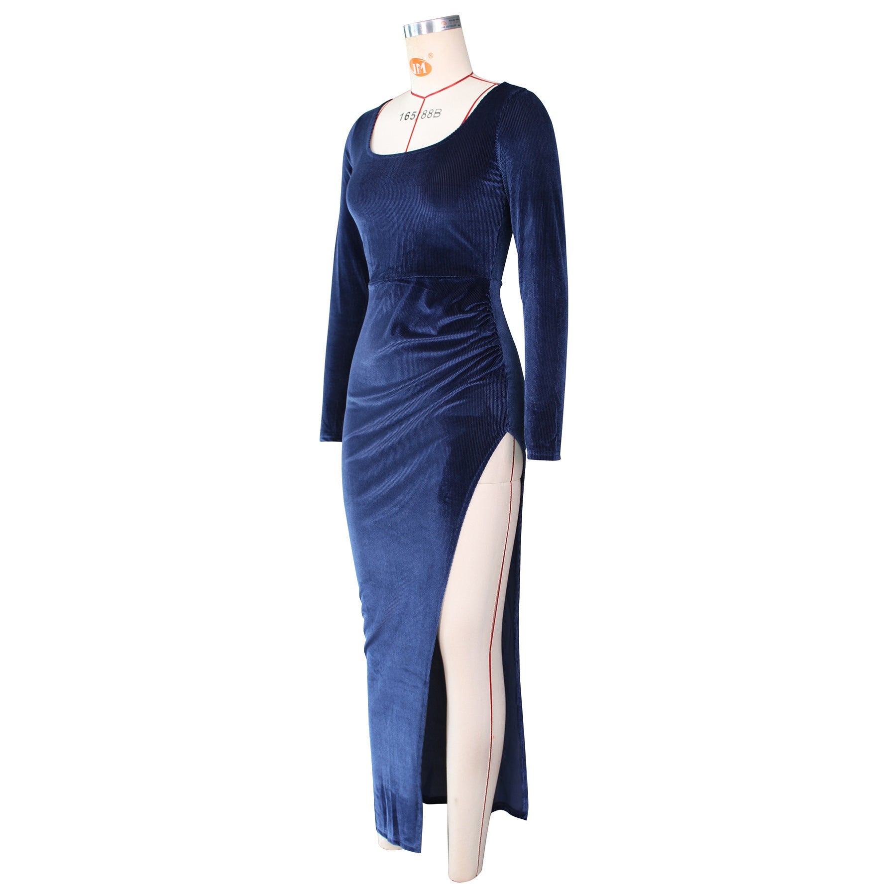 Elegant Velvet High Waist Slit Maxi Dress Sexy Long Sleeve Evening Party Dress