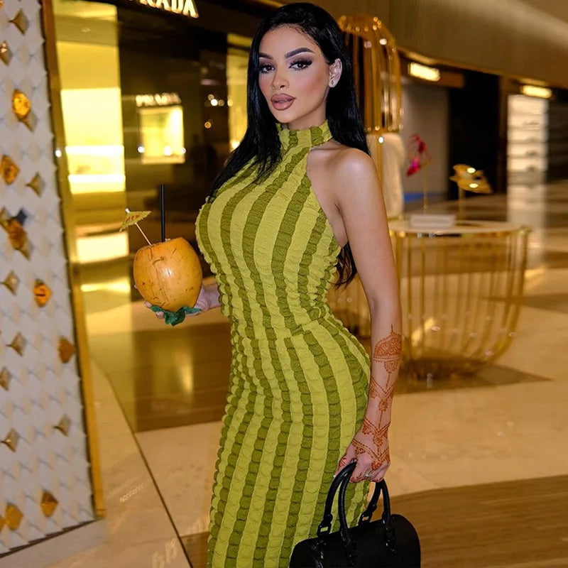 Patchwork Halter Ruched Maxi Dress