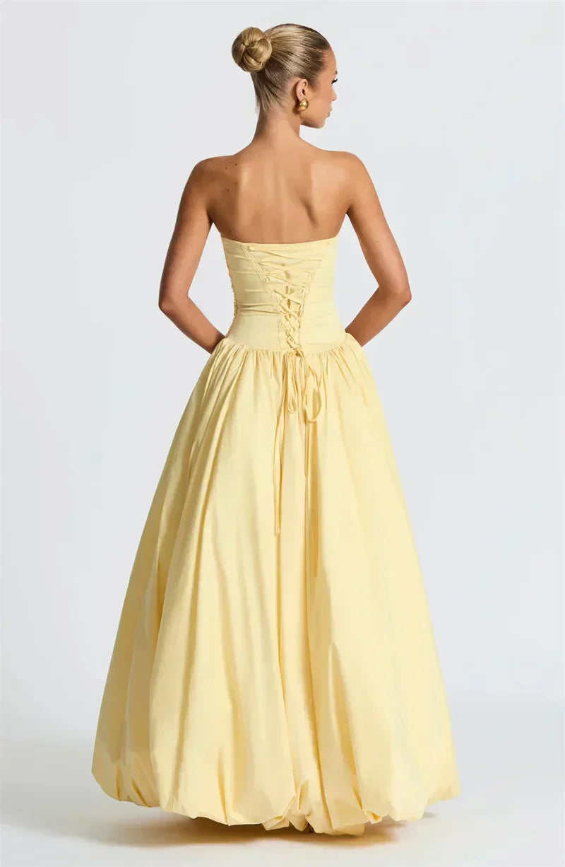 Strapless High Split LaceUp Back Maxi Dress