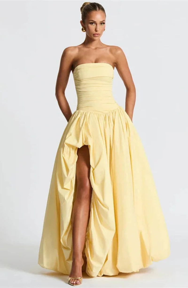 Strapless High Split LaceUp Back Maxi Dress