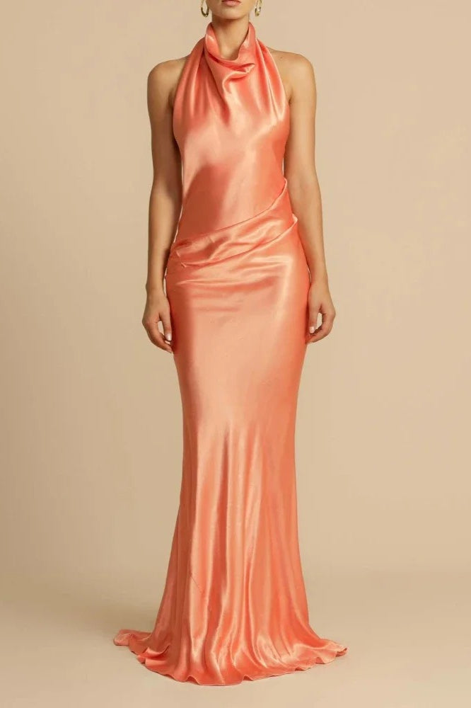 Satin Halter Neck Maxi Dress
