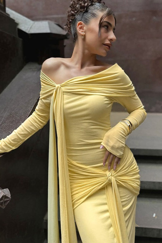 Sheer Off Shoulder Tie Waist Wrap Dress