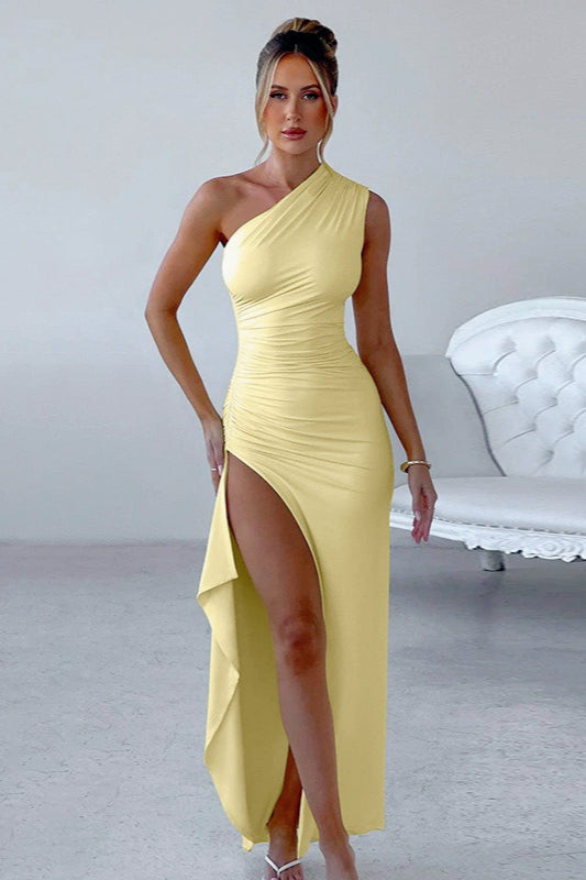 OneShoulder Stretch Slit Birthday Dress