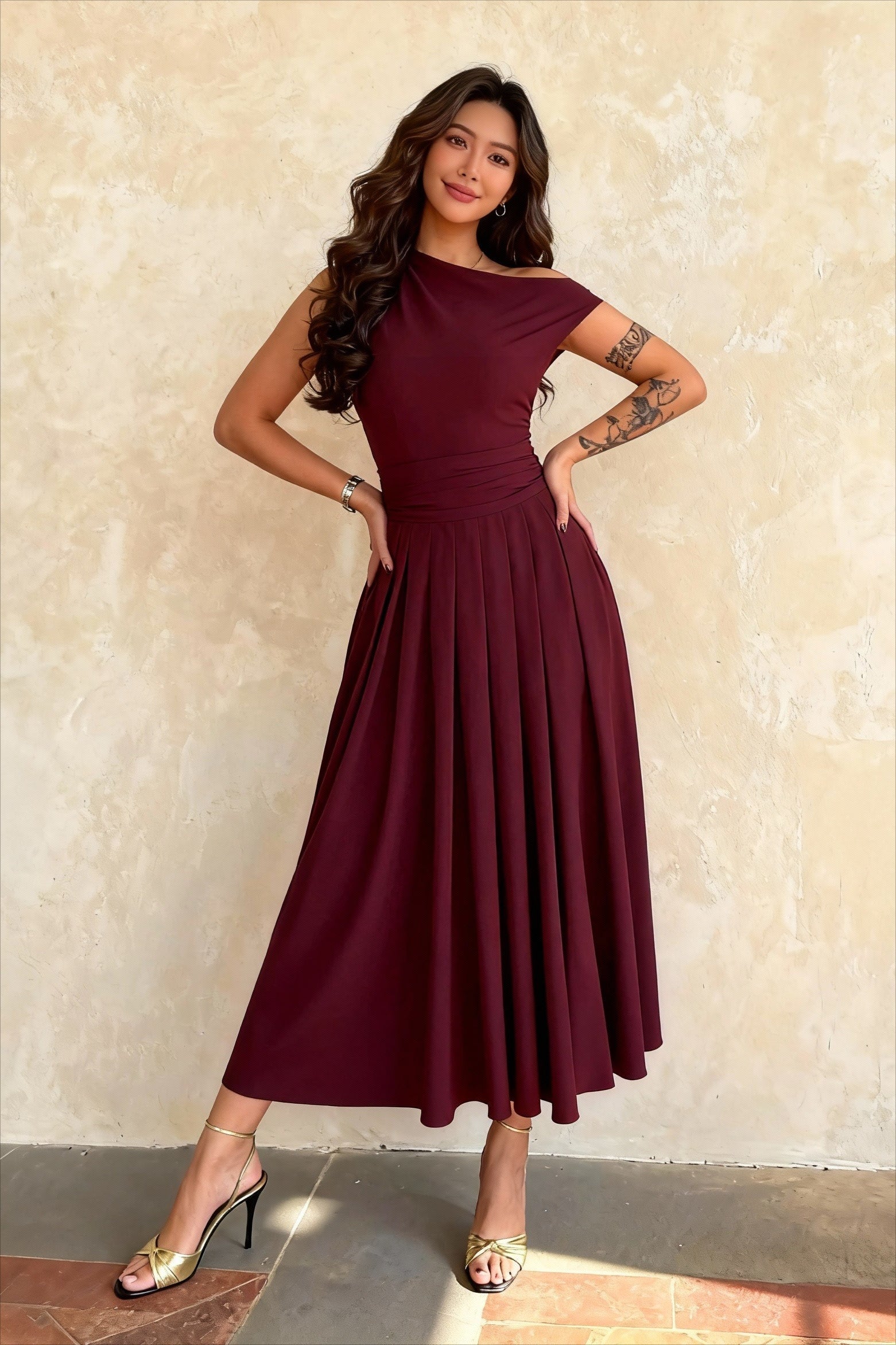 Light and Elegant TwoTone Pleated Maxi Dress