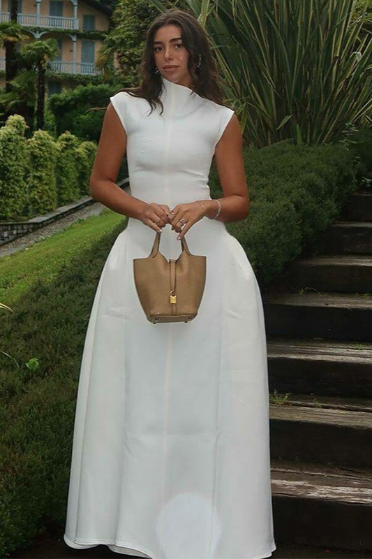 Solid Sleeveless Ruched Waist Elegant Dress