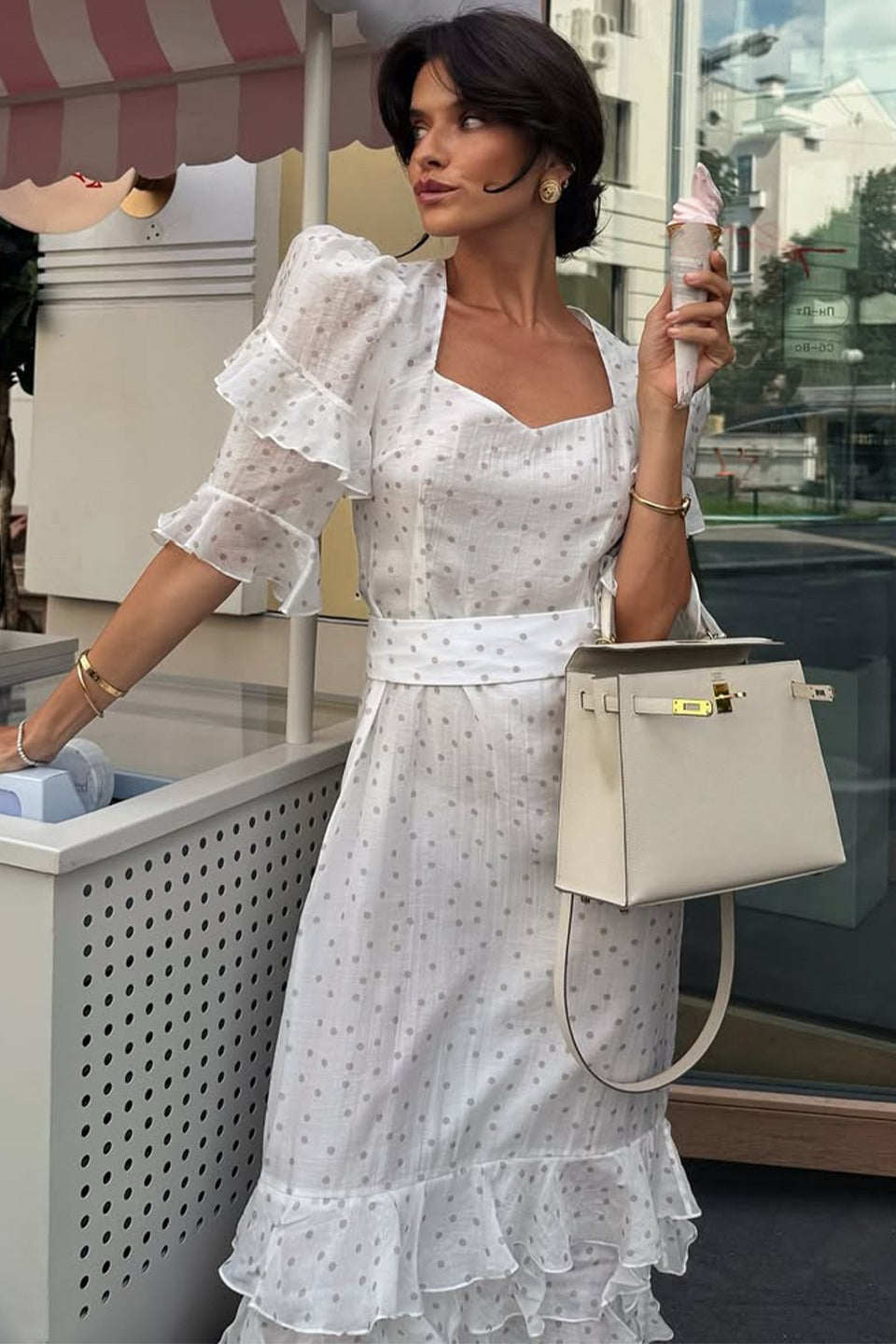 White Puff Sleeve Ruffled Bodycon Maxi Dress