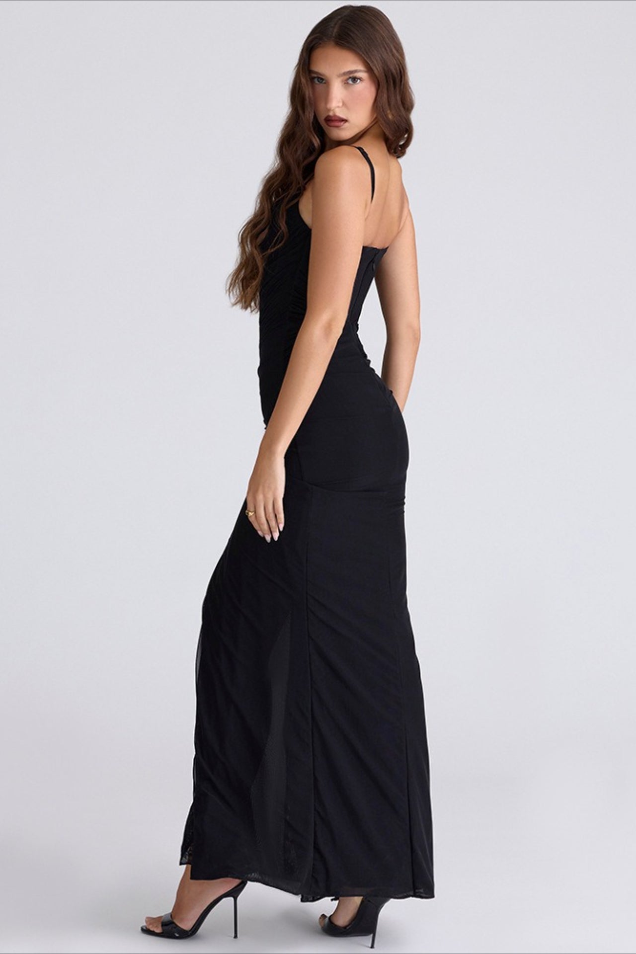 Sexy Slim Spaghetti Strap Ruched Slit Maxi Dress