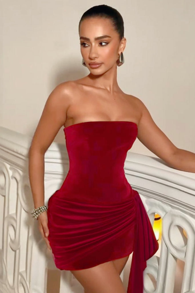 Strapless Velvet Evening Wrap Dress